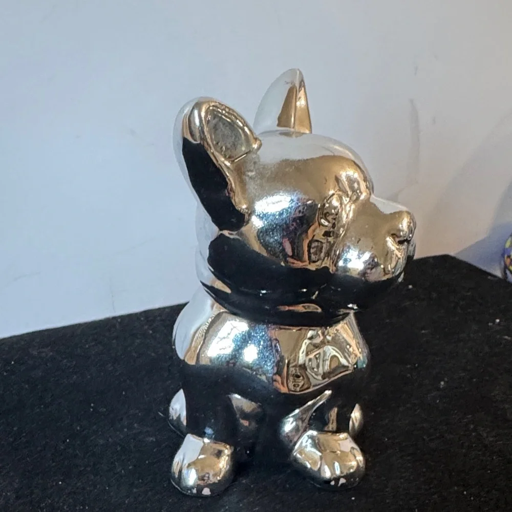 Silver Ceramic French Bulldog Figurine